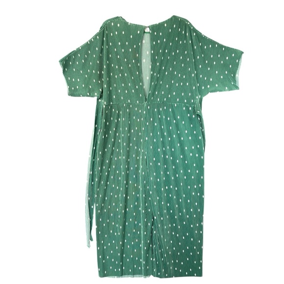 ASOS DESIGN Plisse Tie Front Jumpsuit in Green White Polka Dot Wide Leg Size 12P - Picture 3 of 10